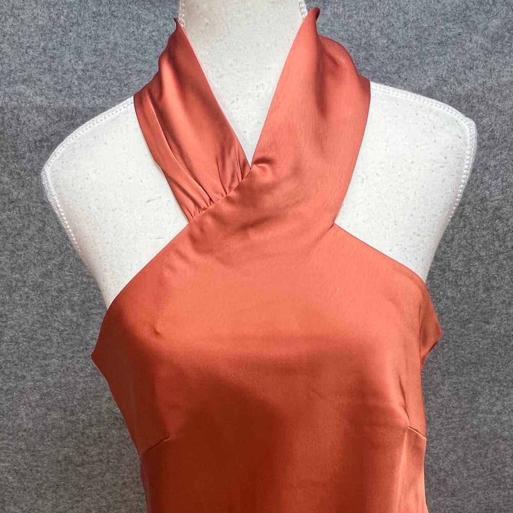 Lovely Terracotta Copper Halter Neck Maxi Bridesmaid Formal Prom LB025 Dress M L - Picture 9 of 11